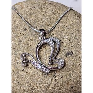Large Butterfly Necklace White Gold Plated Pendant with Crystals